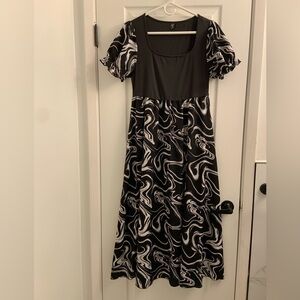 SHEIN Black and White Ruffled A-line Maxi Dress